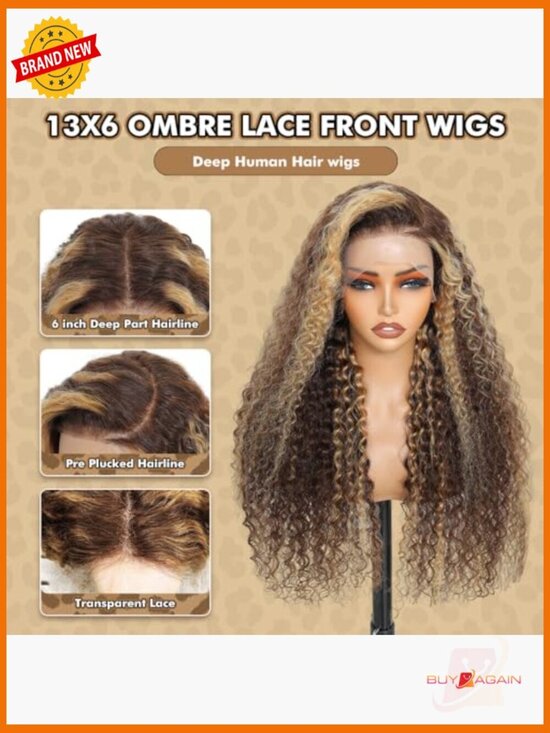 13x6 Deep Wave Lace Front Wig Human Hair Pre Plucked 200 Density Curly main image 4